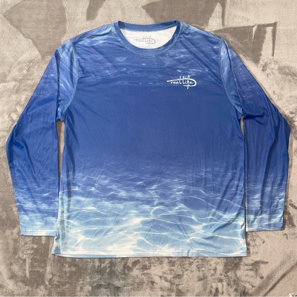 Reel Life Sun Ray Defender Series Water Print Men's Long Sleeve Shirt Size XXL - Picture 1 of 6